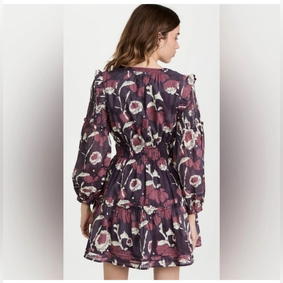 Cleobella Rainey Dress Floral Abstract Purple Pink Size Small Tiered Ruffles M - Picture 5 of 10